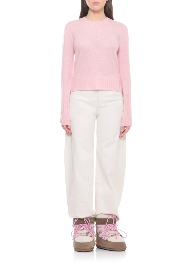 Guest In Residence Pink Shrunken Crew Cashmere Sweater