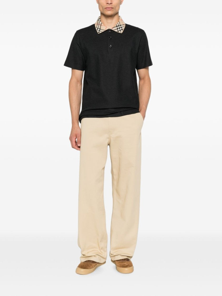 Burberry Black Check-Collared Cotton Polo Shirt