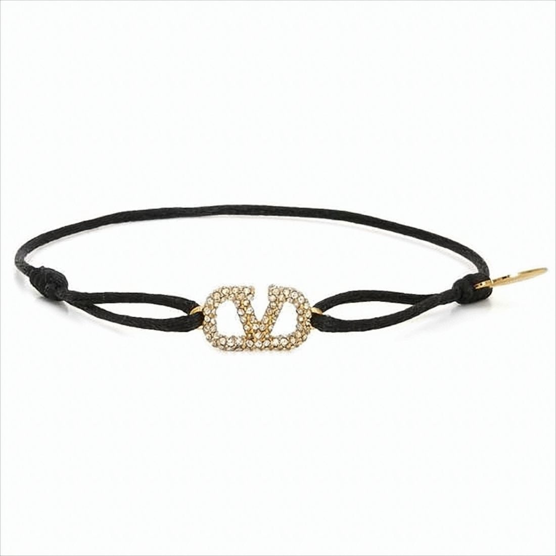 Valentino Garavani Adjustable Black Cord Bracelet With Gold-Tone Brass Emblem