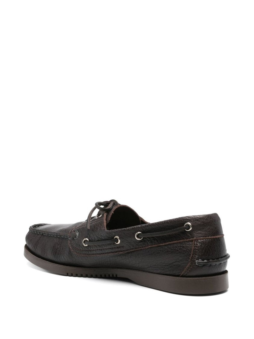 Paraboot Brown Deer Leather Moccasin-Style Flat Shoes