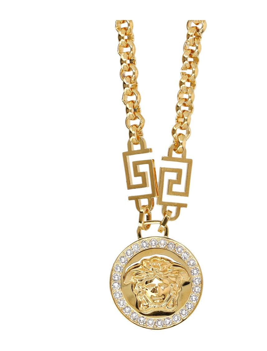 Versace Strass Medusa Pendant Gold-Tone Chain Necklace