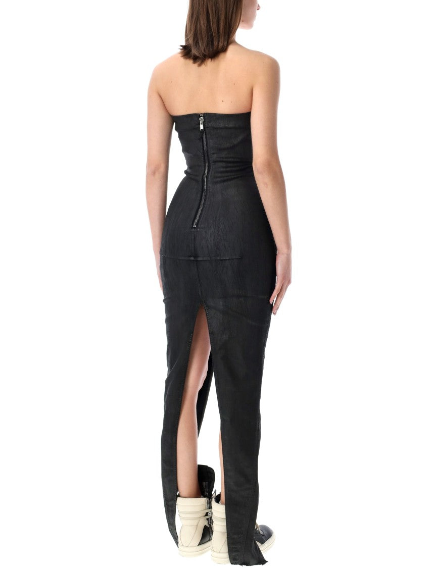 Drkshdw By Rick Owens Black Stretch Denim Strapless Bustier Dress