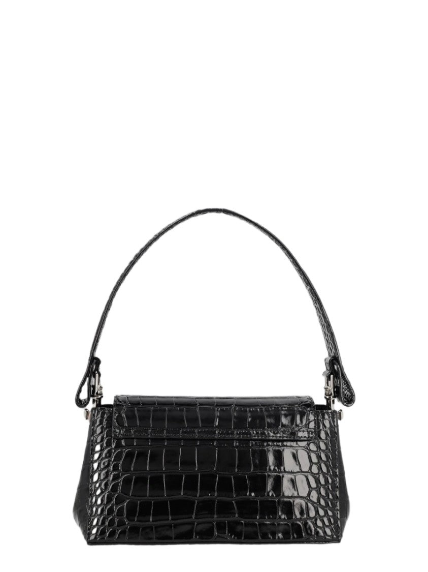 Vivienne Westwood Black Crocodile-Embossed Silver Emblem Leather Handbag