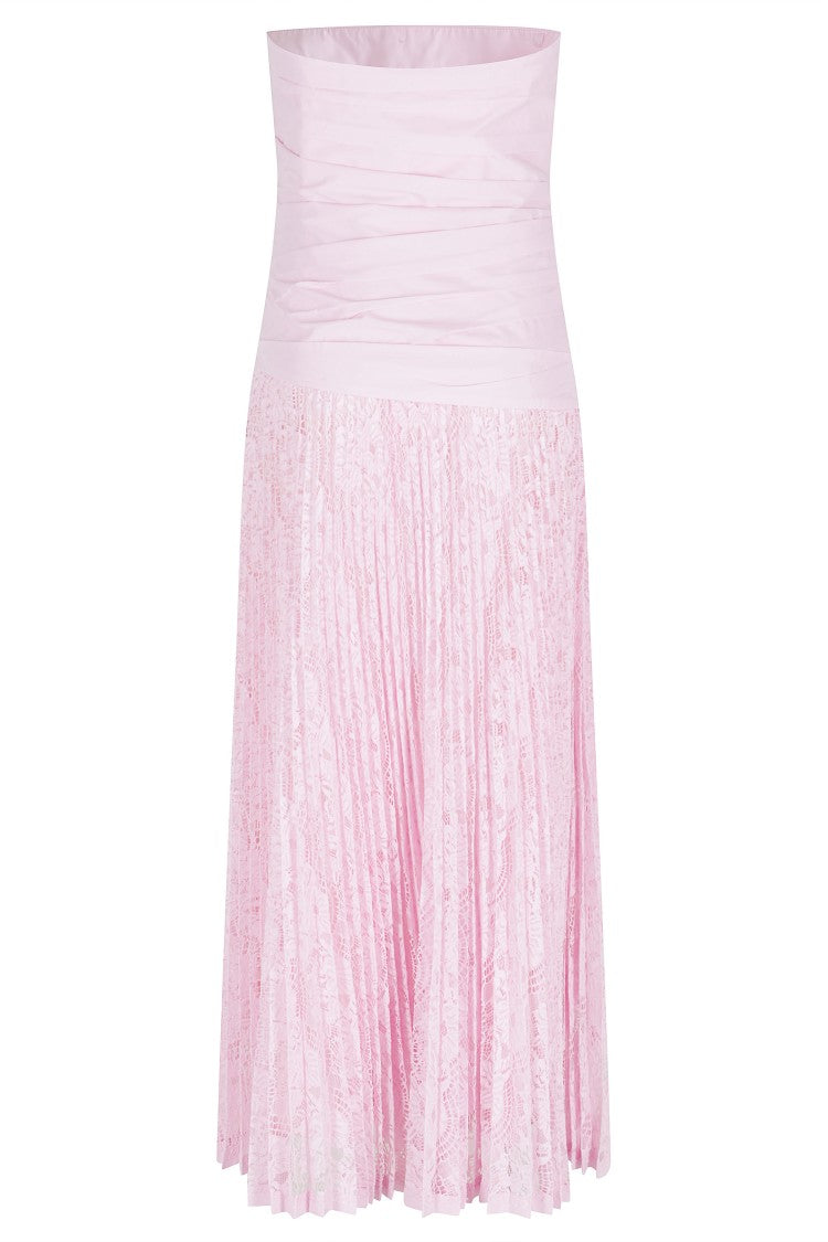 Simkhai Pink Annalise Cotton Lace Pleated Polyester Midi Dress