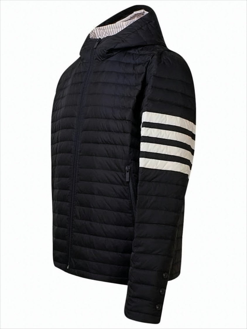 Thom Browne Quilted Padded Jacket With Hood And Striped Detailing