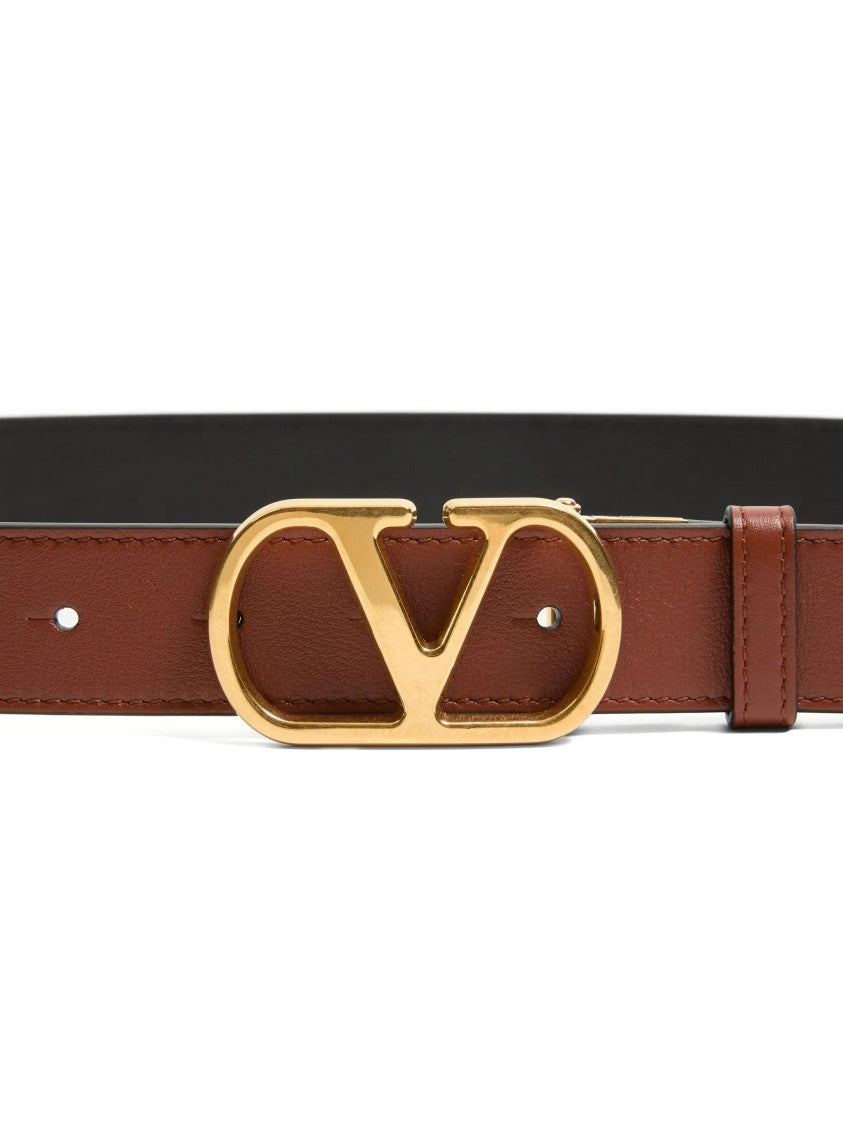 Valentino Reversible Calf Leather Belt With Distinctive V Logo Buckle