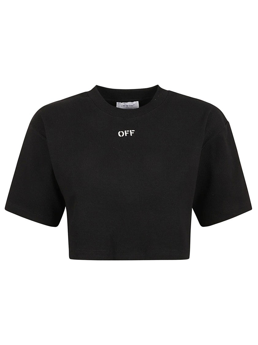 Off-White Cropped Ribbed T-Shirt