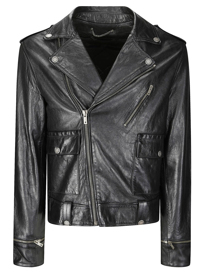 Golden Goose Regular Fit Leather Jacket With Zip Closure