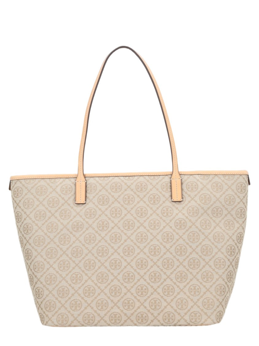 Tory Burch Structured Trapezoidal Tote With Monogram Pattern