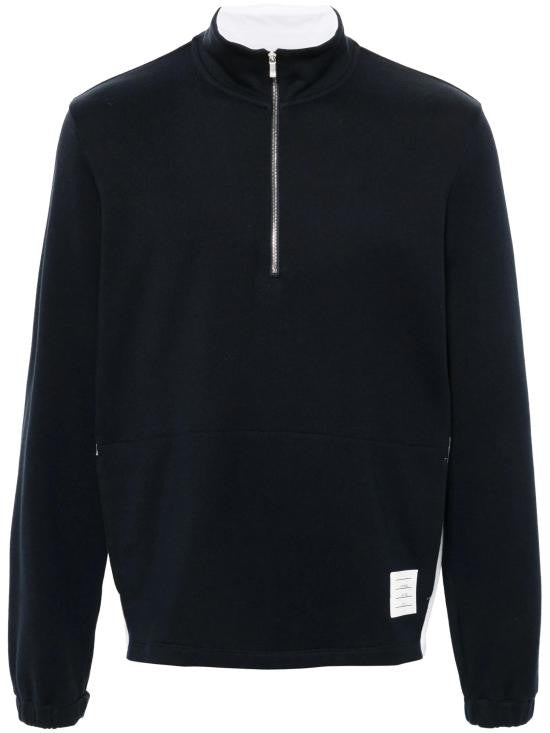 Thom Browne Half-Zip Long-Sleeve Cotton Sweatshirt With Contrasting Panels