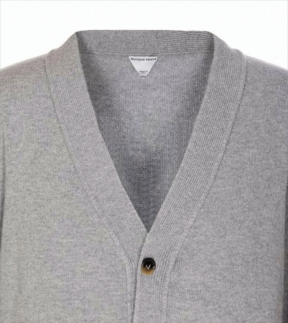 Bottega Veneta Cashmere Knit Cardigan With Leather Elbow Patches