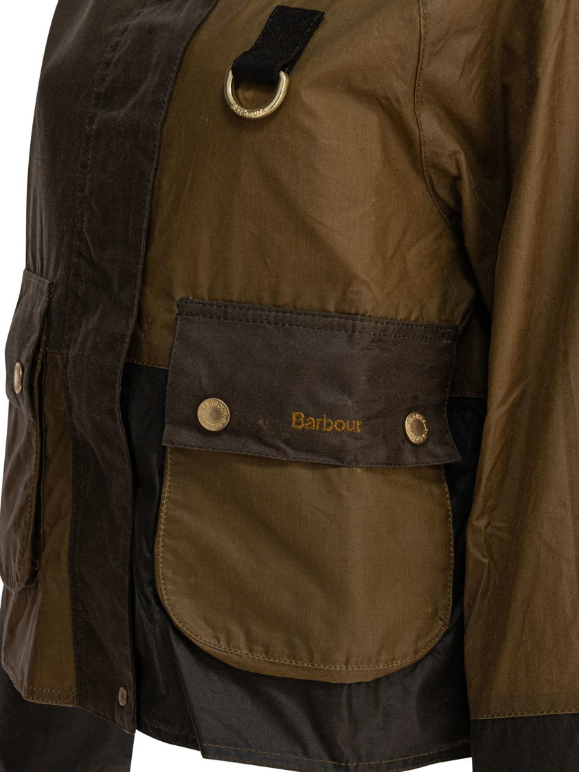 Barbour Cropped Patchwork Jacket With Corduroy Collar And Flap Pockets
