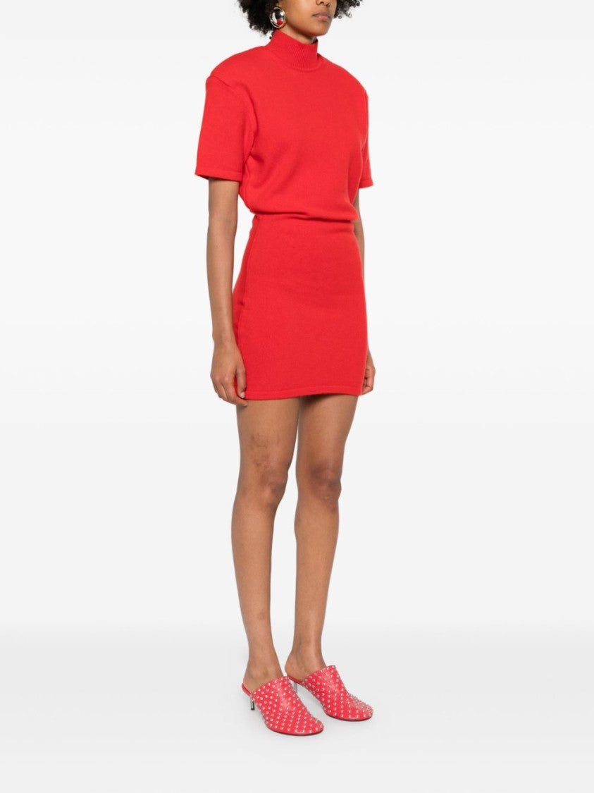 Jacquemus Red Fitted Mini Dress In Merino Wool-Cashmere Blend