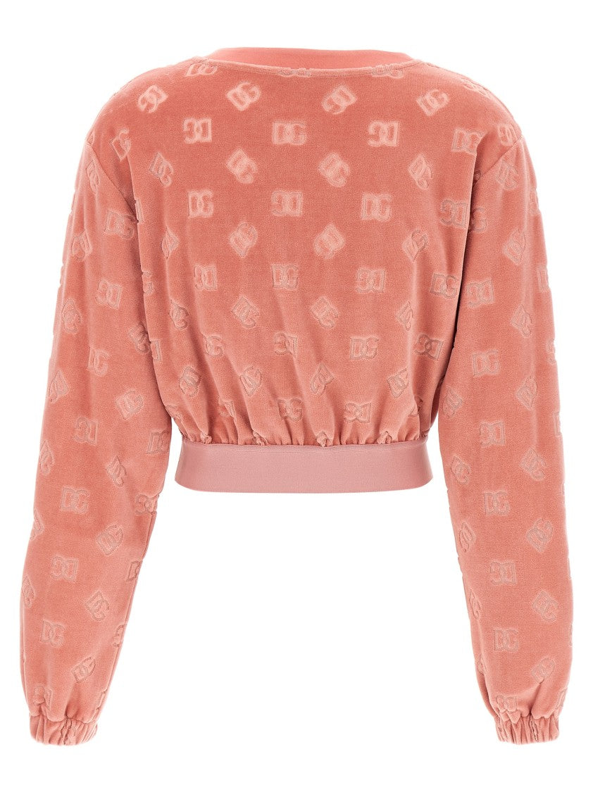 Dolce & Gabbana Cropped Chenille Sweatshirt With Dg Logo Jacquard