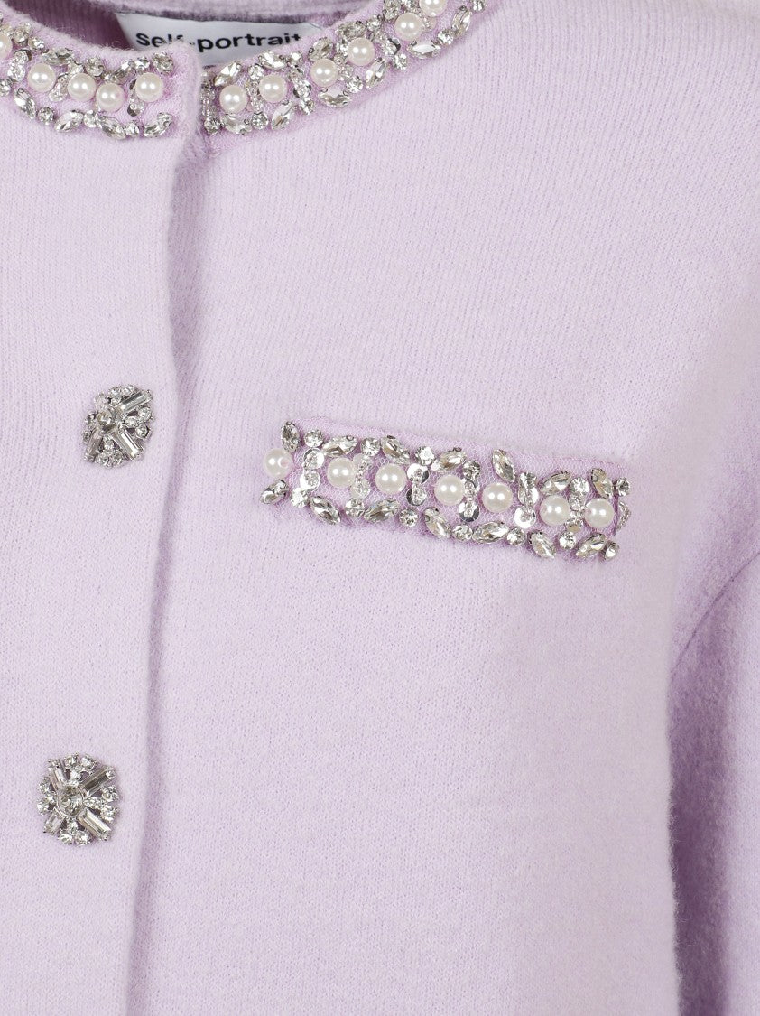 Self-Portrait Lilac Sweater With Round Neckline And Decorative Accents