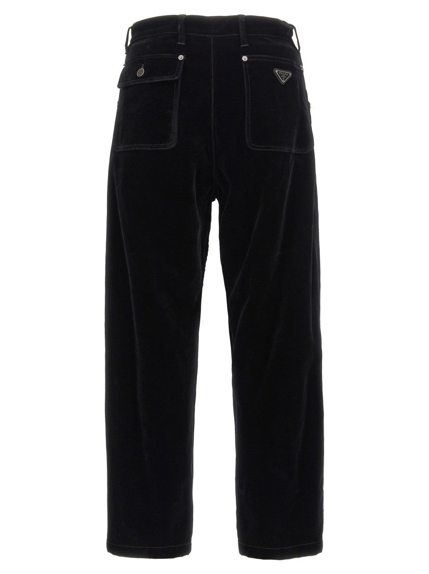 Prada Plain Black Velvet Pants With Minimalist Design