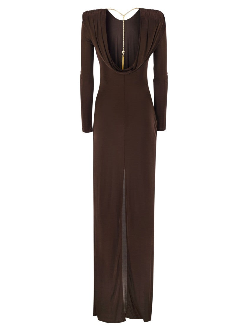 Elisabetta Franchi Red Carpet Dress In Shiny Viscose Jersey