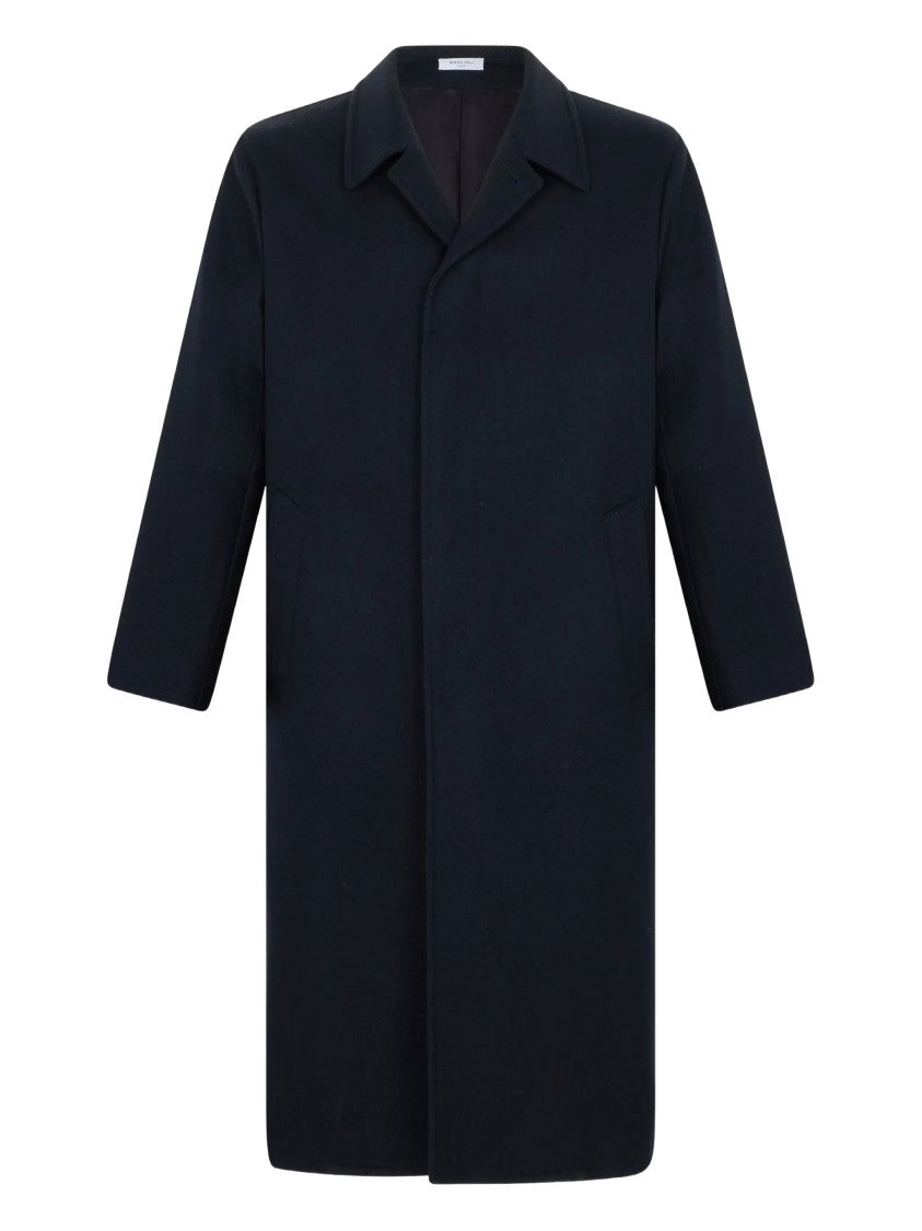 Boglioli Minimalist Blue Coat With Concealed Button Placket And Classic Collar
