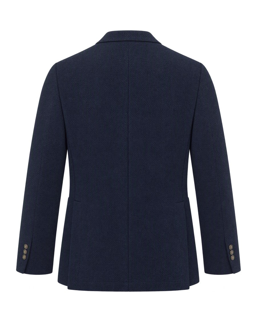 Breras Milano Navy Textured Double-Breasted Jacket