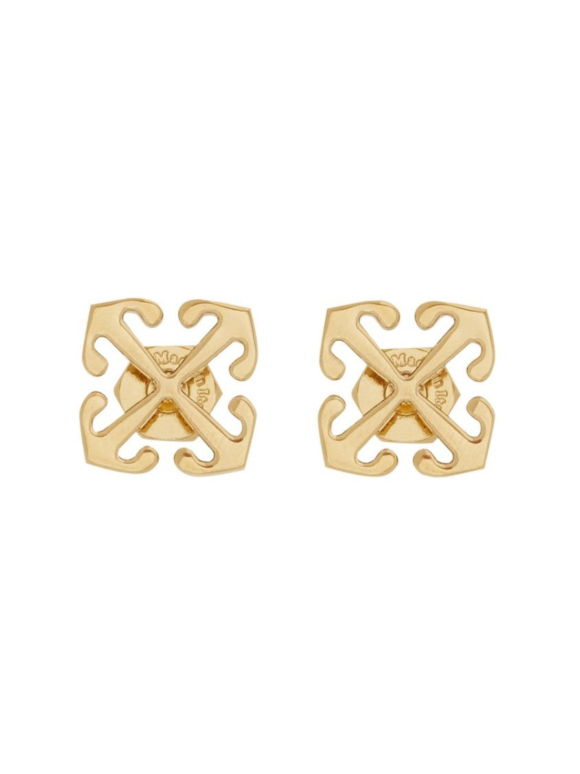 Off-White Mini Arrow Earrings In Polished Brass