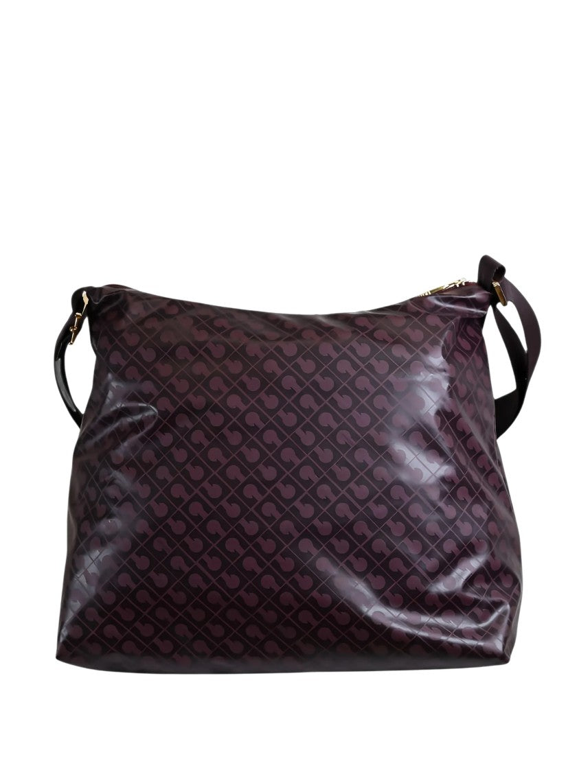 Gherardini Medium Satchel With Bordeaux Purple Monogram Print And Gold-Tone Accents