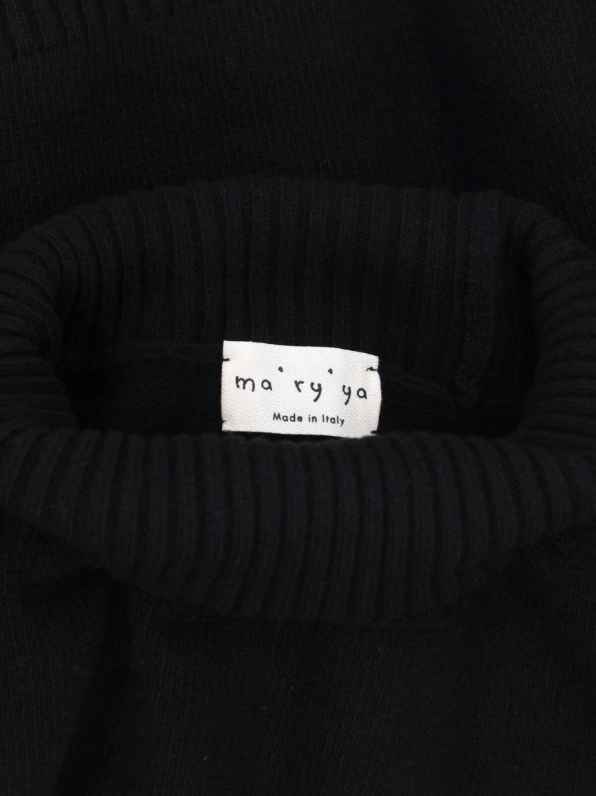 Ma'ry'ya Black Virgin Wool-Cashmere Ribbed Turtleneck