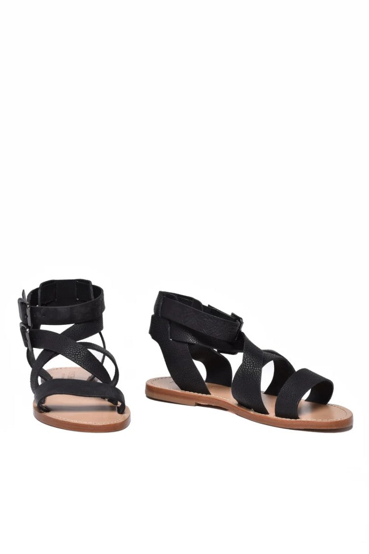 Post & Co Leather Sandal With Strap - Black