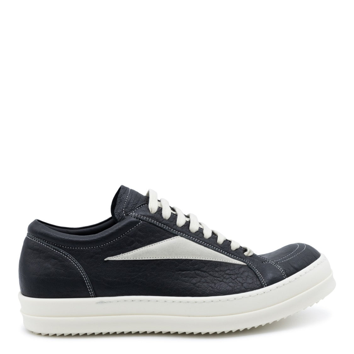 Rick Owens Angular White Stripe Black Leather Sneakers