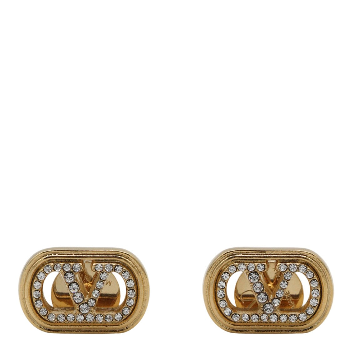 Valentino Garavani Oval Gold-Tone Logo Crystal Earrings