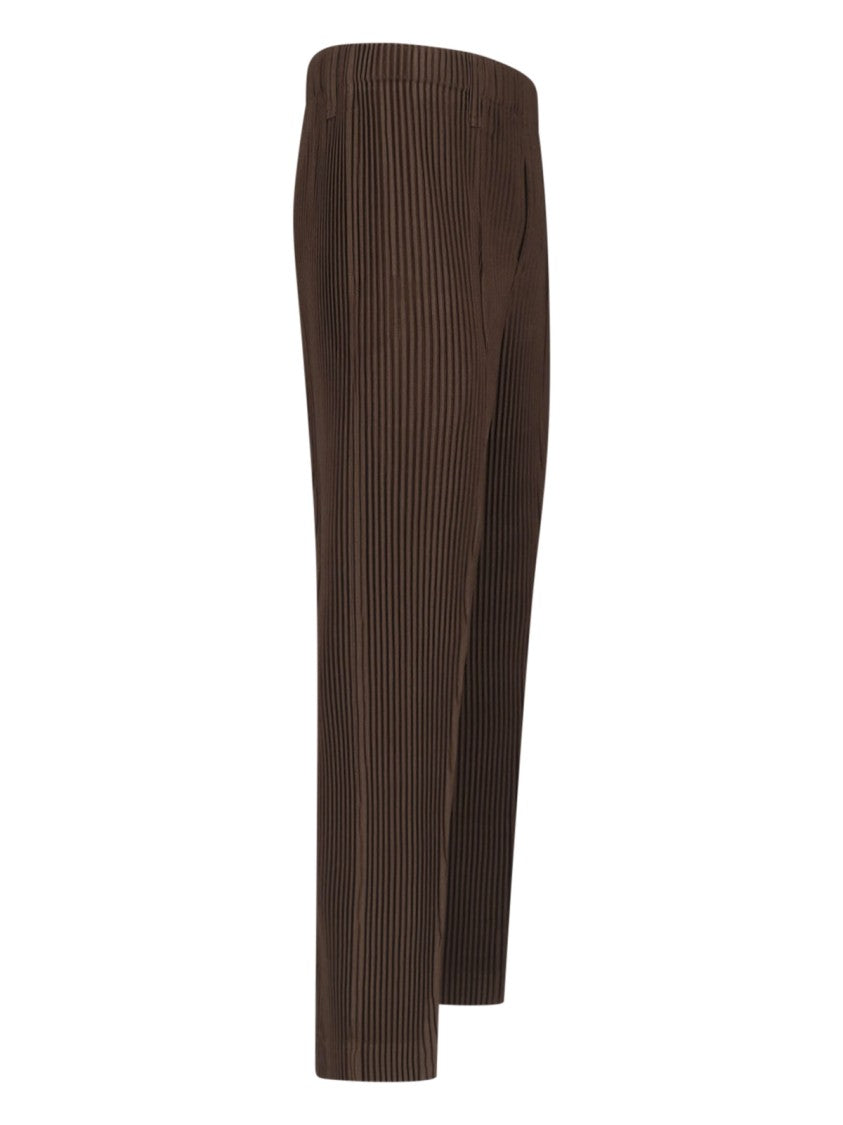 Homme Plissé Issey Miyake Brown Pleated Elastic Waist Straight-Leg Pants