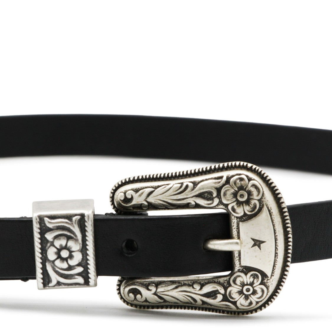 Golden Goose Black Leather Vintage Silver Belt