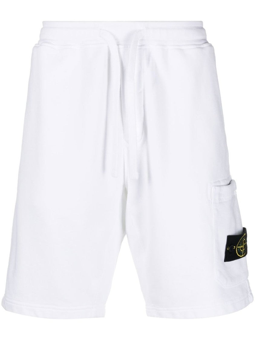 Stone Island White Organic Cotton Cargo Bermuda Shorts