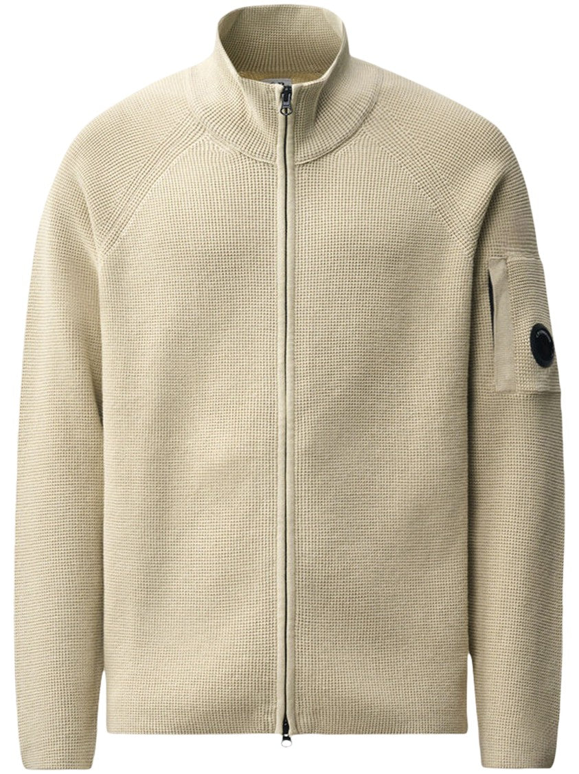 C.P. Company Waffle Knit Cotton Zip Lens Cardigan