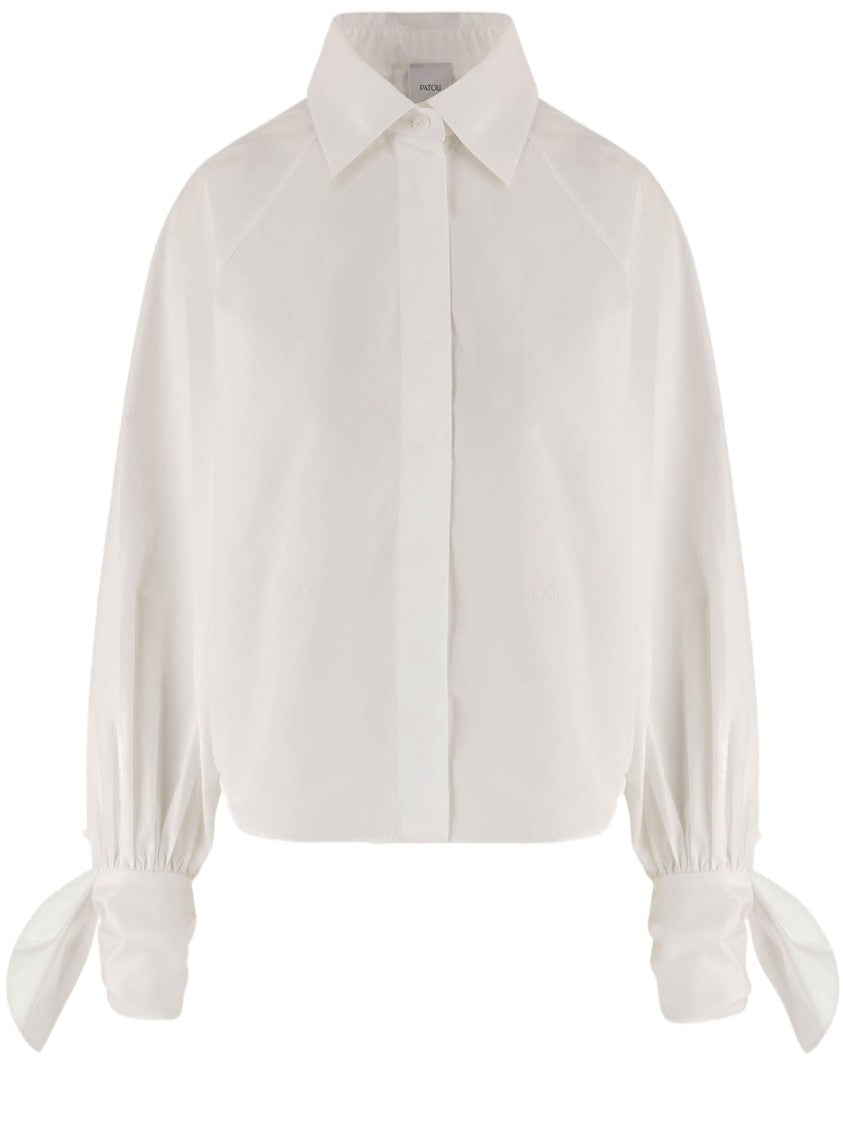 Patou White Tied-Sleeve Organic Cotton Blouse