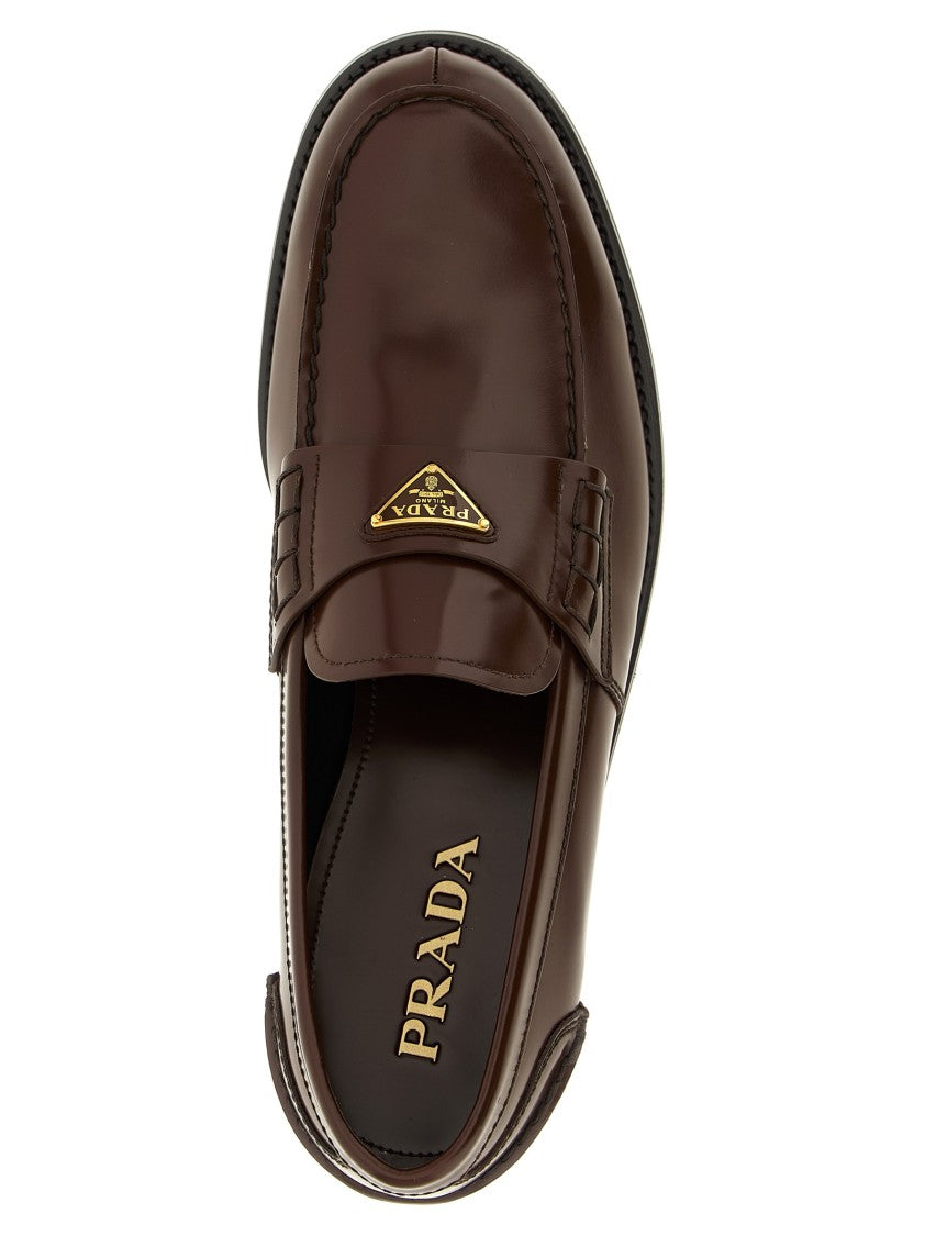 Prada Brushed Leather Loafers With Triangle Enameled Logo