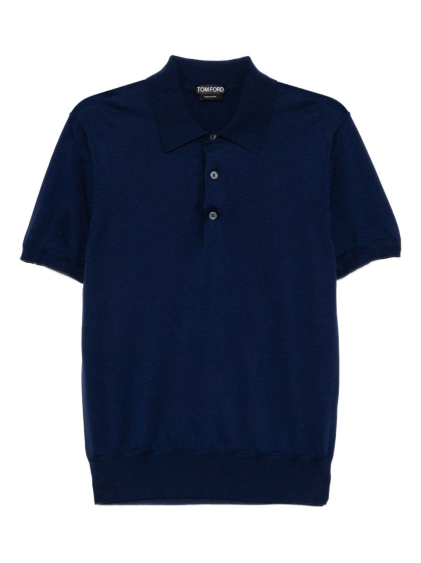 Tom Ford Three-Button Polo With Ribbed Collar In Deep Blue
