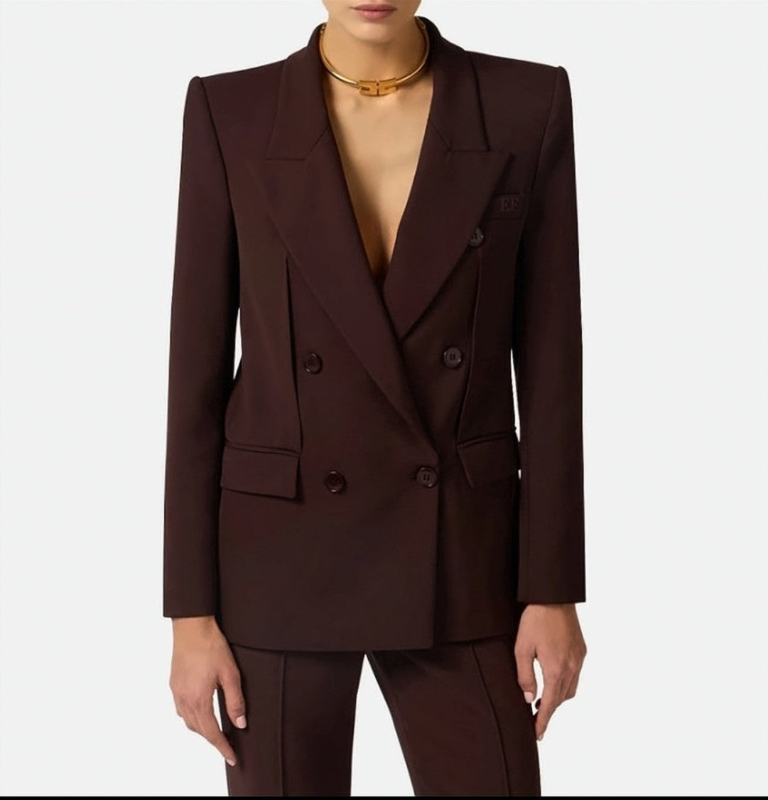 Elisabetta Franchi Lightweight Crepe Peak Lapel Double Jacket