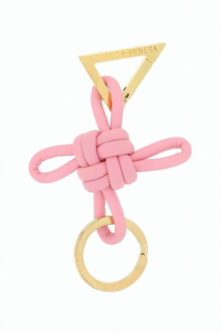Bottega Veneta Intricately Knotted Pink Lambskin Keyring With Gold-Tone Clasp