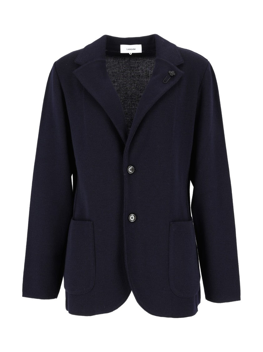 Lardini Navy Wool Tailored Knit Blazer