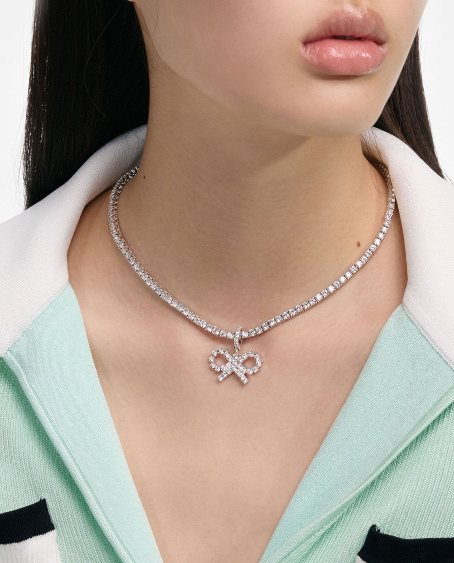 Self-Portrait Crystal Bow Tennis Necklace