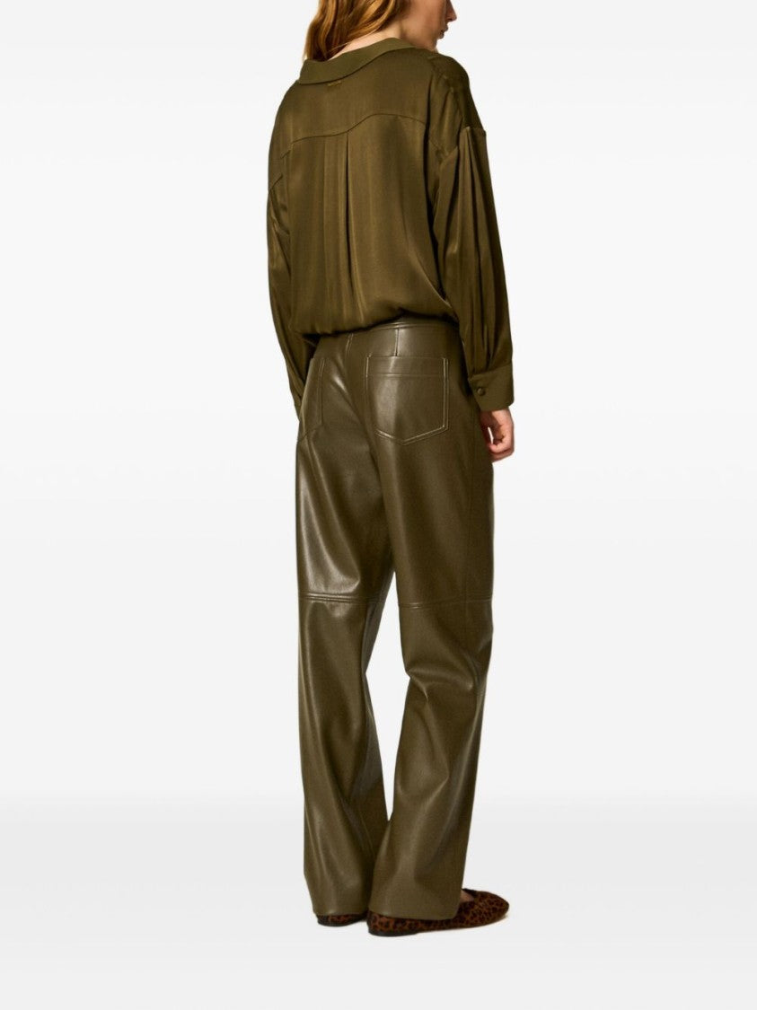 Twinset U&B Olive Green Faux Leather Panelled Trousers