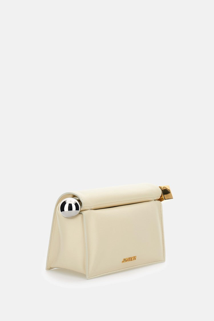 Jacquemus Structured Round Clutch With Gold Logo And Unique Detail