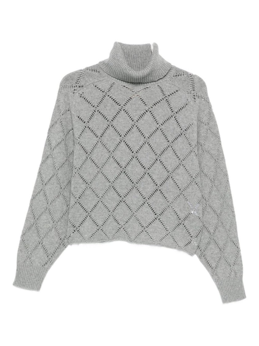 Semi Couture Cropped Knit Sweater With Diamond-Patterned Openwork Design