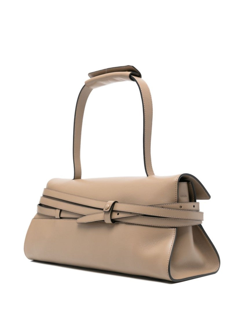 Moschino Structured Elongated Beige Silk Handbag