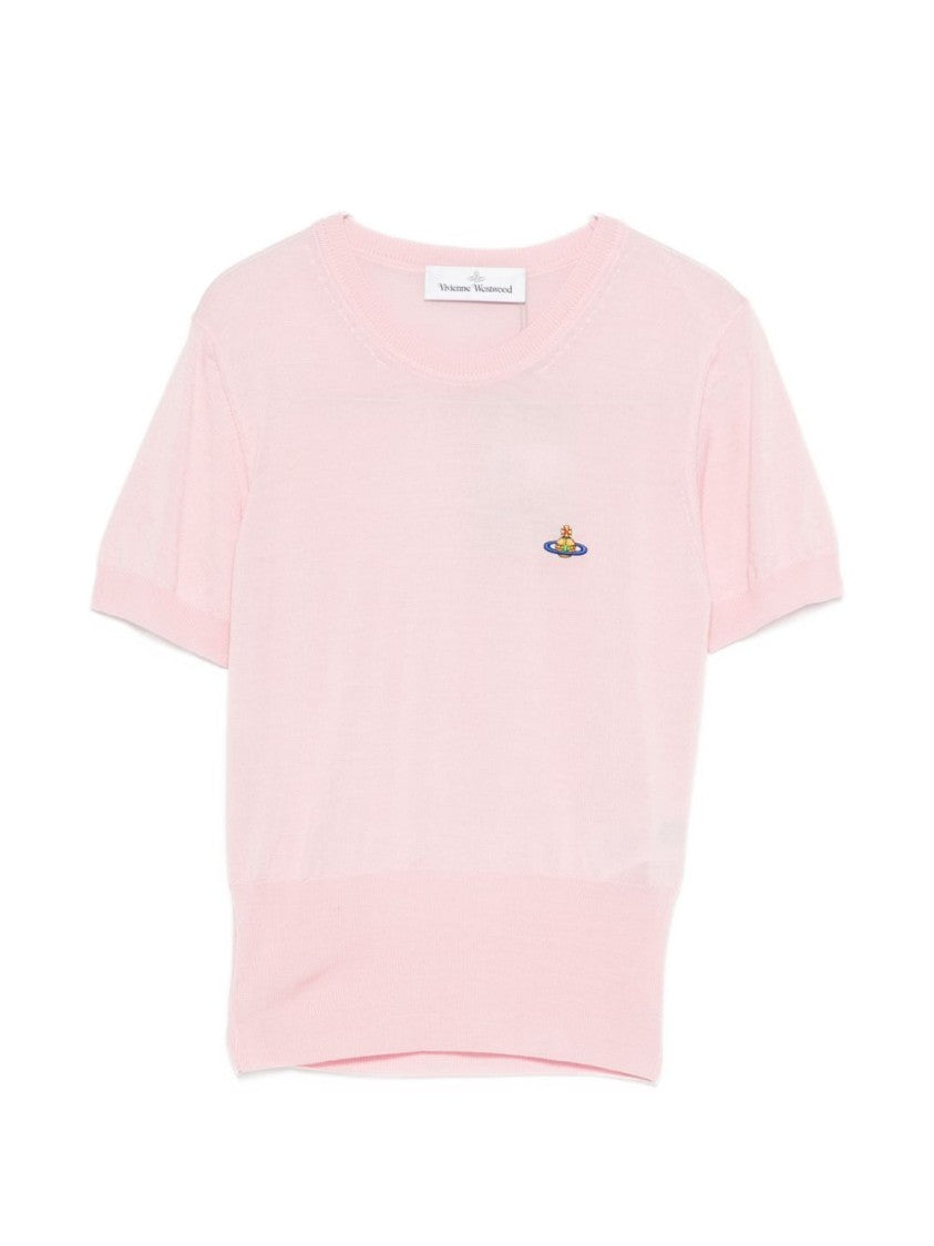 Vivienne Westwood Pink Short Sleeve Ribbed Embroidered Top