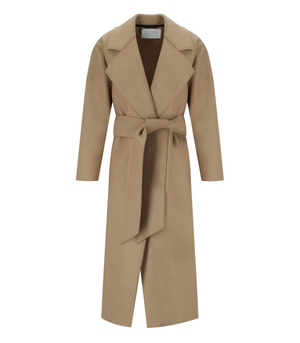 Harris Wharf London Camel Virgin Wool Coat With Belt And Wide Pockets