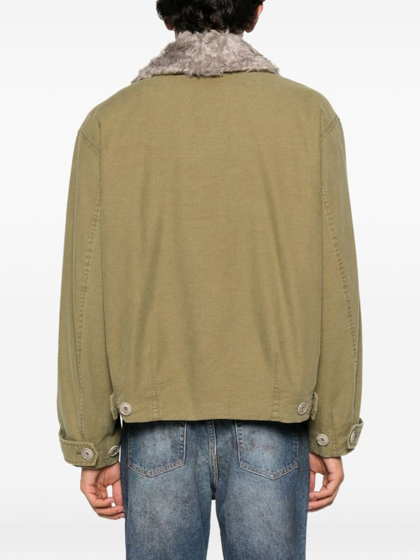 Our Legacy Olive Green Aerial Shearling Collar Cropped Jacket