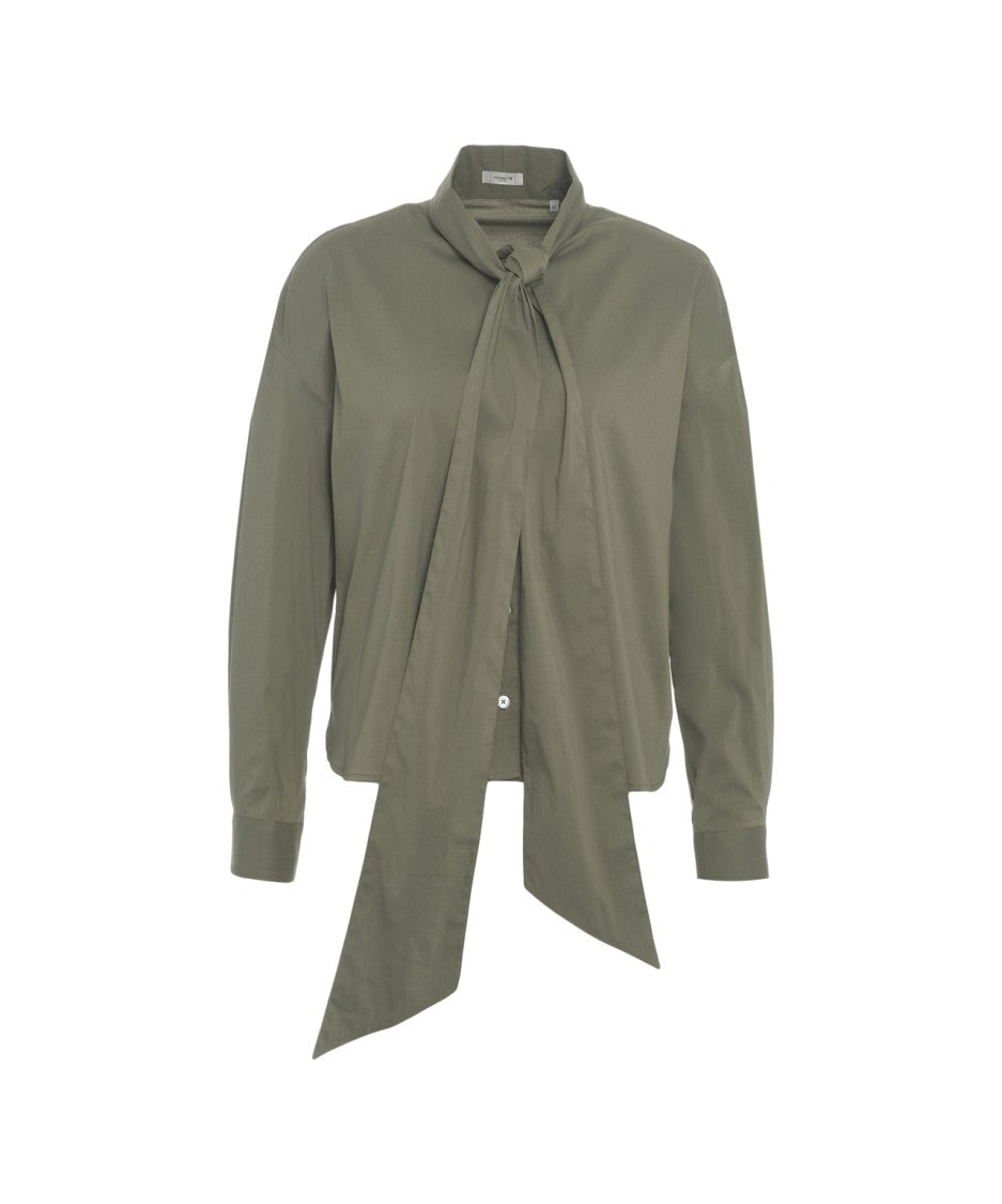 Himon's Refined Green Blouse With Bow Collar Detail