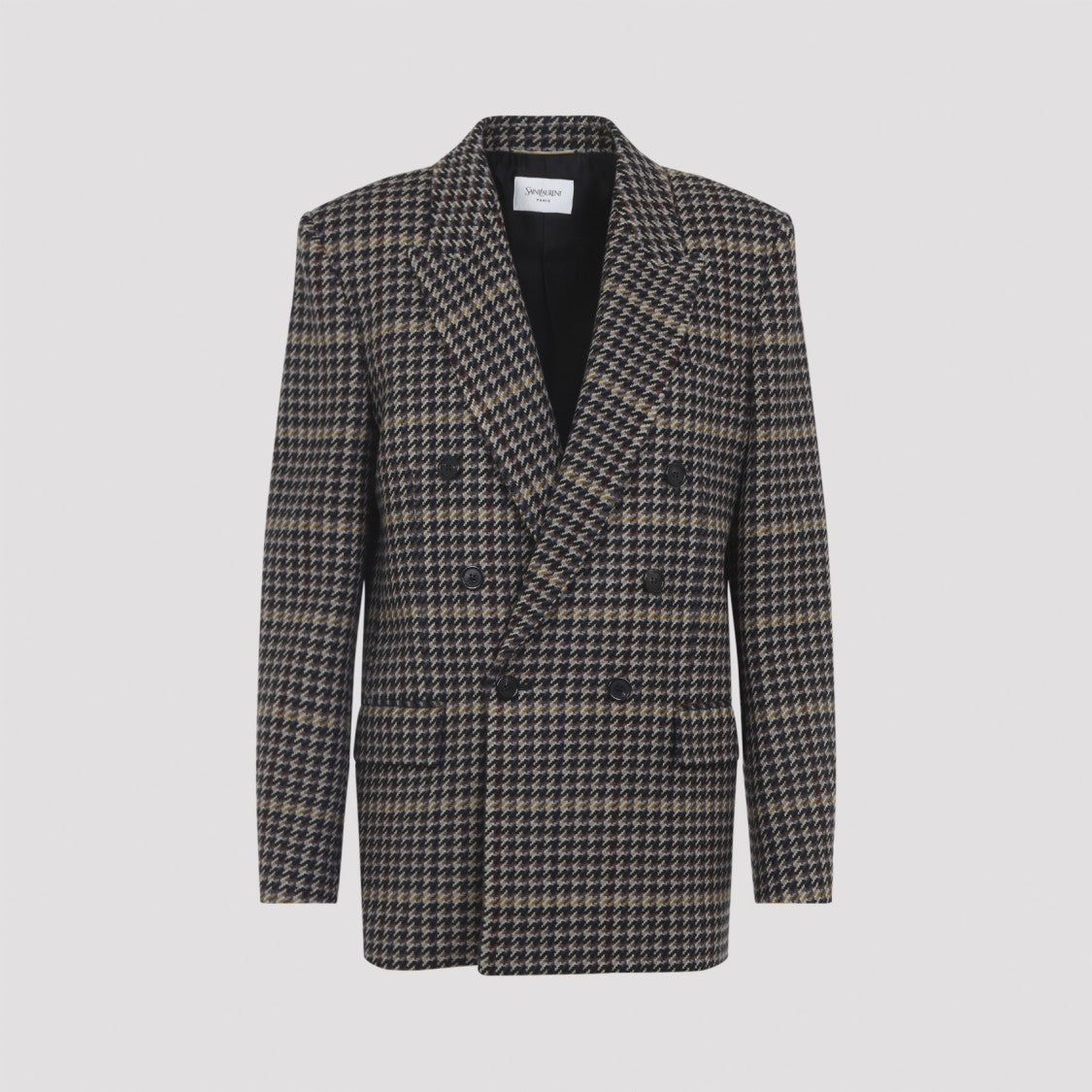 Saint Laurent Multicolor Herringbone Wool Jacket With Peak Lapels
