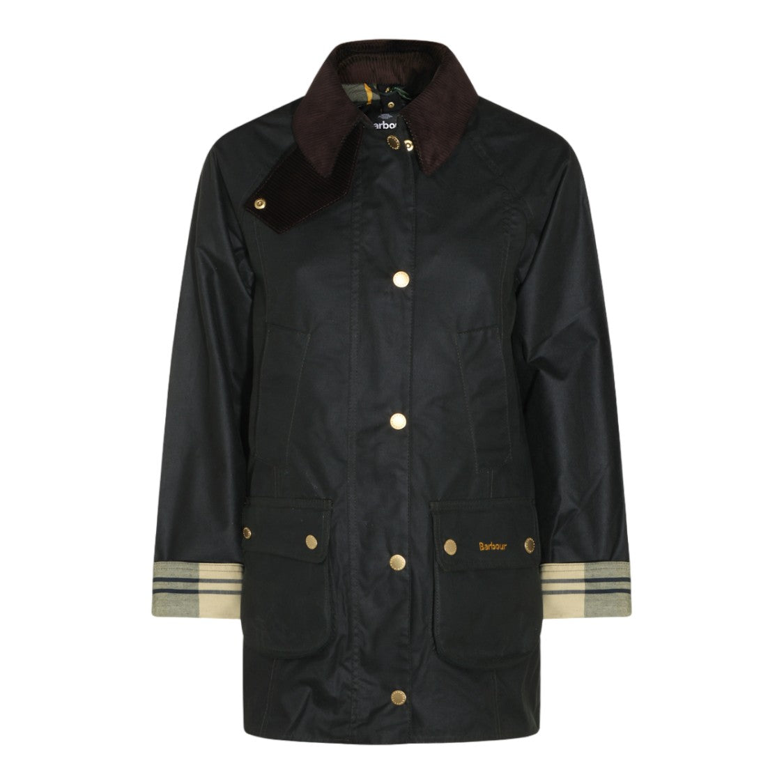 Barbour Waxed Corduroy-Collar Plaid-Lined Jacket